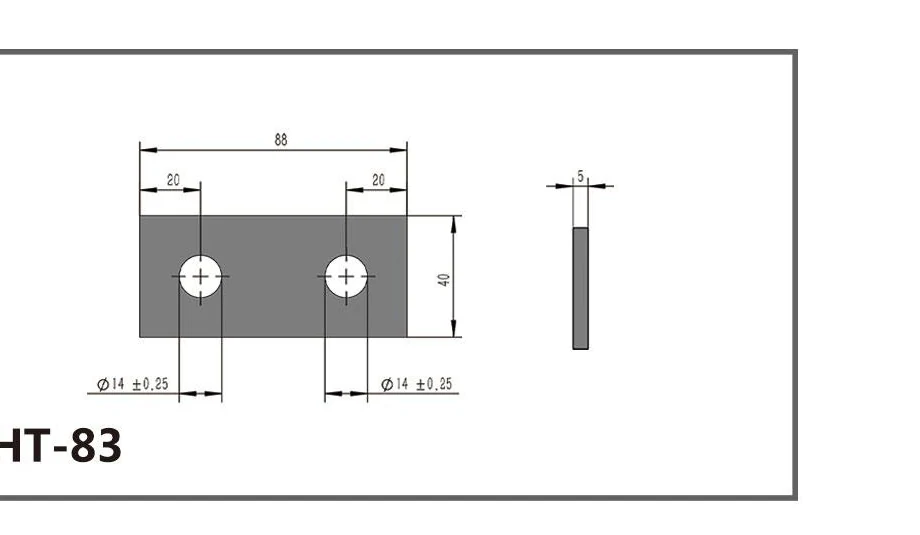 HT-83 two-hole rectangular channel fitting dimensioned drawing