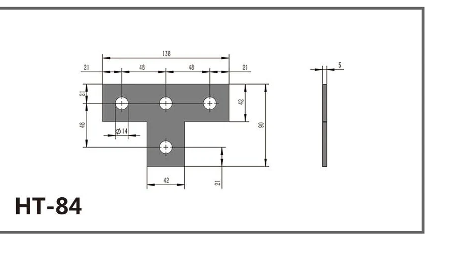 HT-84 T-shaped four-hole channel fitting dimensioned drawing