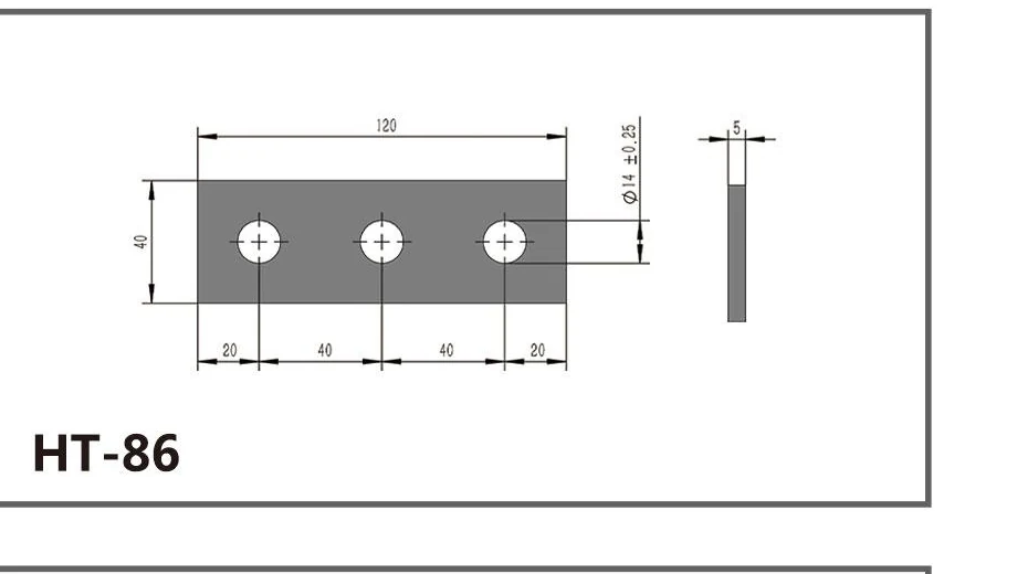 HT-86 three-hole straight channel fitting dimensioned drawing