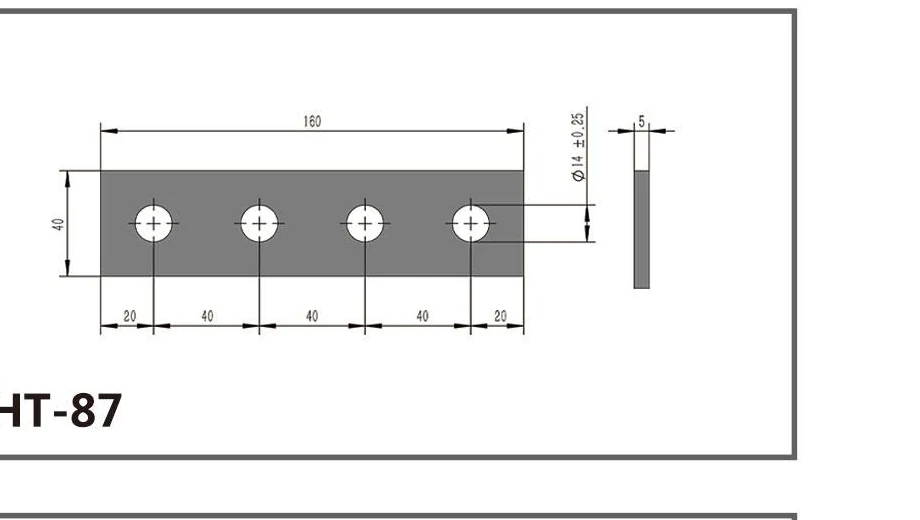 HT-87 four-hole straight channel fitting dimensioned drawing