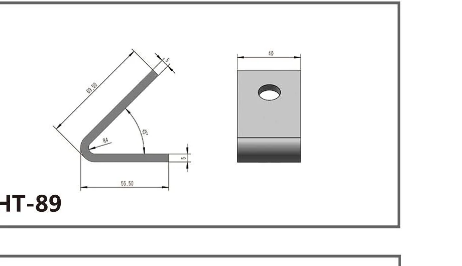 HT-89 45-degree bent channel fitting dimensioned drawing