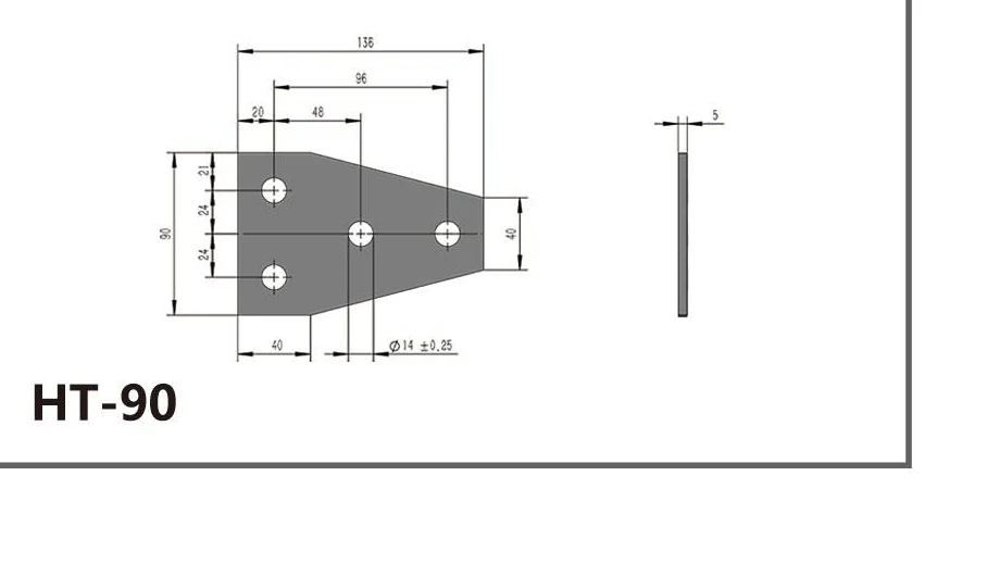 HT-90 tapered four-hole channel fitting dimensioned drawing