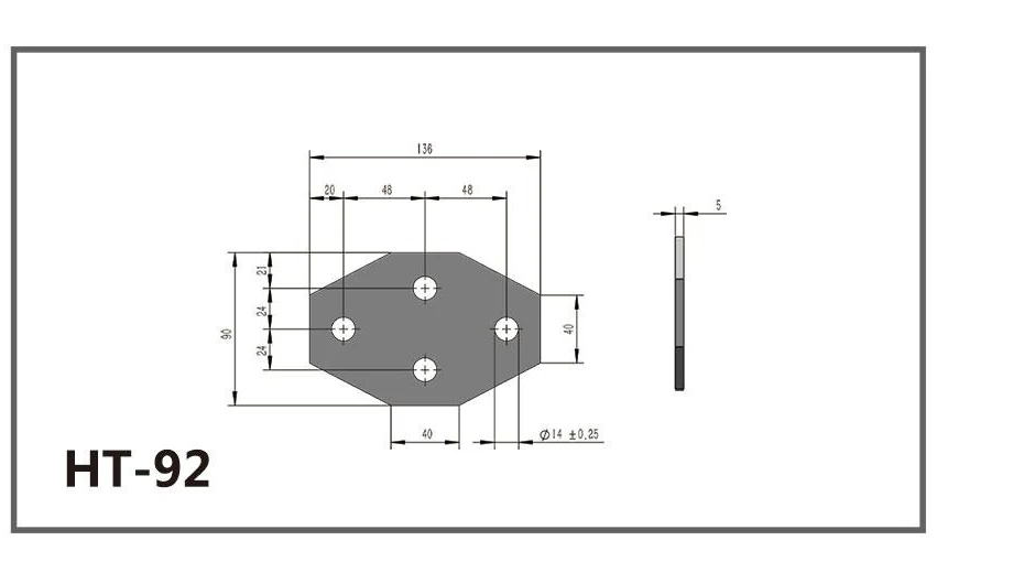 HT-92 symmetrical tapered four-hole channel fitting dimensioned drawing