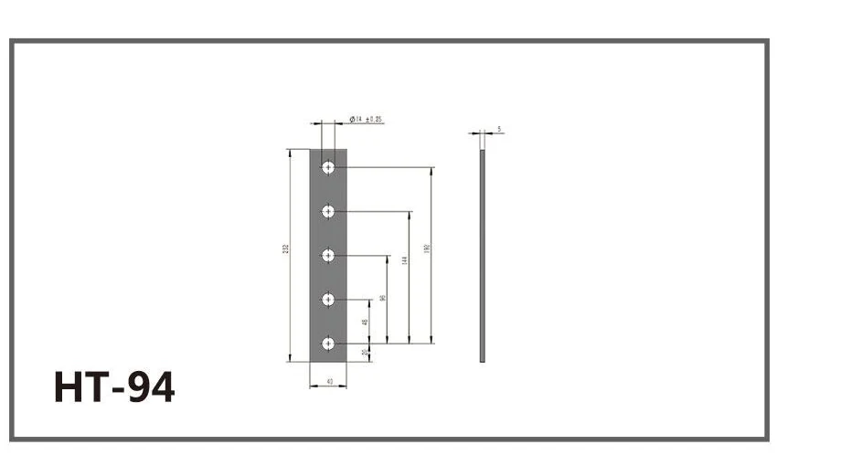 HT-94 five-hole straight channel fitting dimensioned drawing