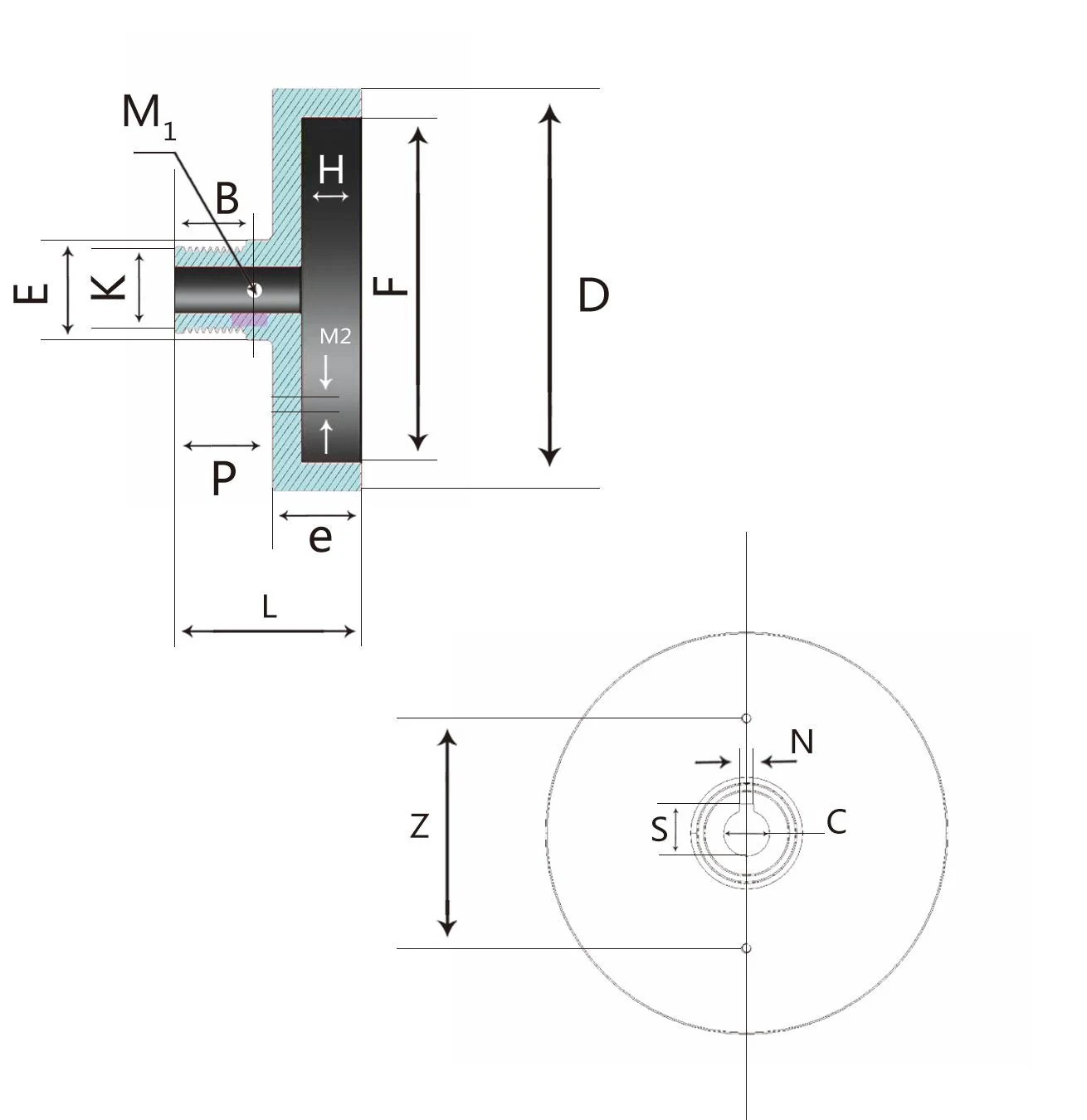 HT-180 to HT-182 CNC component labeled section and face dimension drawings